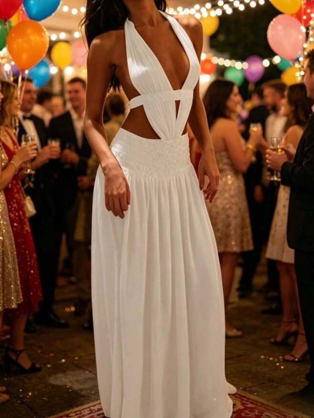 Elegant White Cutout Halter Maxi Dress